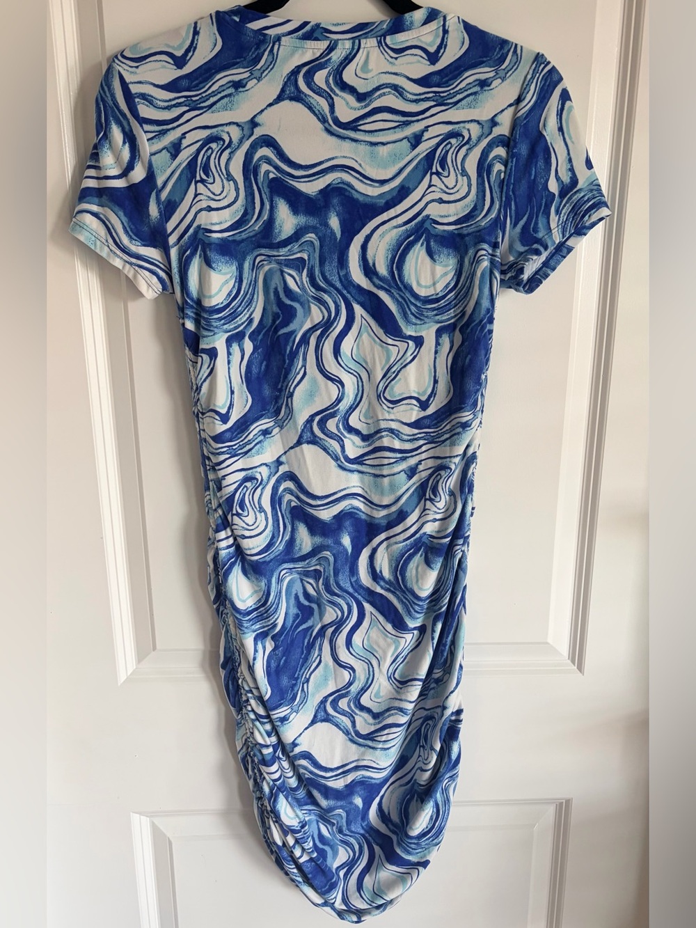 Blue Marble Print Short-Sleeve Dress